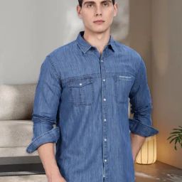 Kuons Avenue Stonewash Slim Fit Denim Shirt-image-90