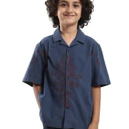 Rare Ones Boys Blue Cotton Embroidered Shirt-image-117