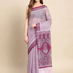 SHANVIKA Purple Cotton Printed Saree Without Blouse-image-29