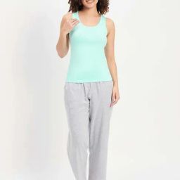 Clovia Green & Grey Cotton Tank Top Pyjamas Set-15