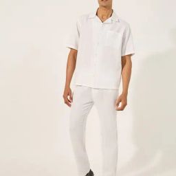 Styli White Cotton Blend Regular Solid Shirt And Trousers-image-39