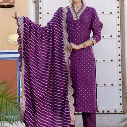 Navlik Bandhani Printed V-Neck Sequinned Kurta With Trousers & Dupatta-50