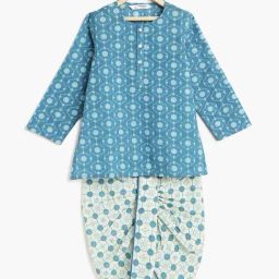 Campana Kids Blue & White Cotton Printed Full Sleeves Kurta & Dhoti-image-70