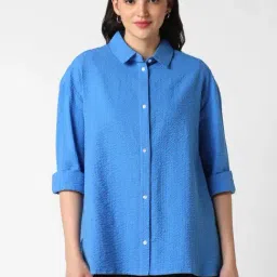 VASTRADO Blue Textured Shirt-image-74