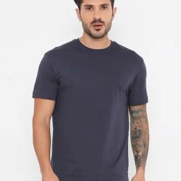 RIVOLTA Jet navy Slim Fit Cotton Crew T-Shirt-image-75
