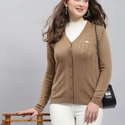 Monte Carlo Camel Regular Fit Self Pattern Cardigan image 5