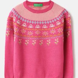 United Colors of Benetton Pink Acrylic Blend Regular Printed Sweaters-image-73