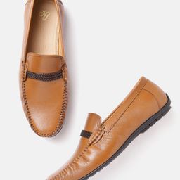 House of Pataudi Men Tan Brown Handcrafted Leather Loafers-image-73