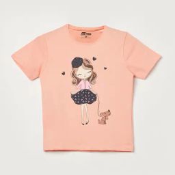 Fame Forever by Lifestyle Kids Peach Cotton Printed Regular Fit T-Shirt-image-24