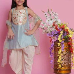 Little Bansi Girls Multicolor Embroidery Suit Set-image-5