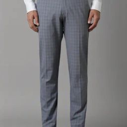 Louis Philippe Grey Slim Fit Checks Trousers-image-60