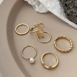 Jewels Galaxy Set Of 6 Gold-Plated & White Finger Rings-6