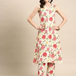 anayna Women Floral Printed Regular Kurta with Trousers-52