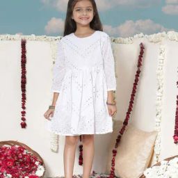 VASTRAMAY Girls White Embroidery Dresses-image-43