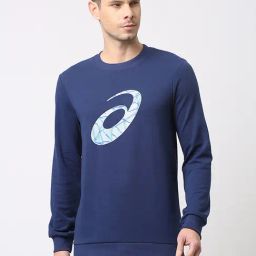 Asics Ocean Blue Regular Fit Logo Print Sweatshirt-image-55