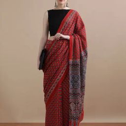 Jaipur Kurti Maroon Mulmul Cotton Regular Fit Print Saree-image-99