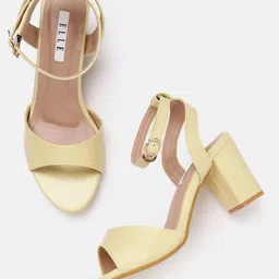 ELLE Yellow Solid Block Heels-picture-28