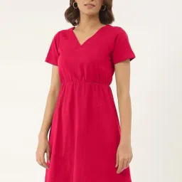 BRINNS Red Cotton Solid Fit & Flare Dress-image-48