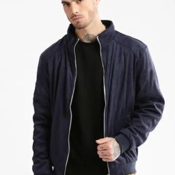 Showoff Navy Blue Cotton Slim Fit Jacket-picture-37