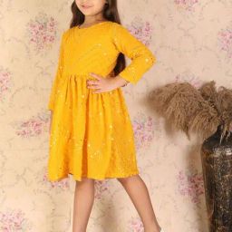 VASTRAMAY Girls Yellow Embroidery Dresses-picture-47