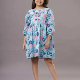 TeenTrums Girls Blue Cotton Printed Casual Dresses-image-129