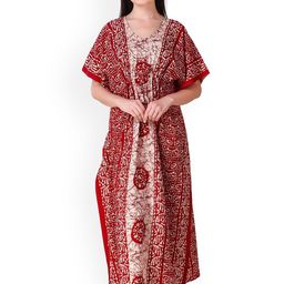 Masha Red & Beige Printed Nightdress KF-A258-1320-7