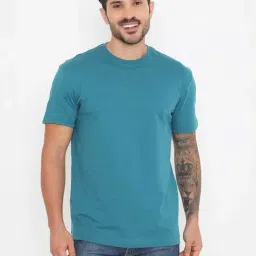 RIVOLTA Teal Slim Fit Cotton Crew T-Shirt-picture-1