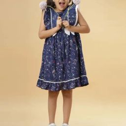 TeenTrums Girls Navy Cotton Printed Casual Dresses-image-127