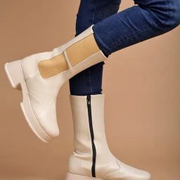 Shoetopia Women's Beige Chelsea Boots-image-96
