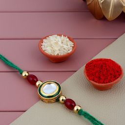 LUCKY JEWELLERY Stone Studded Meenakari Rakhi-image-92