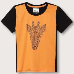 Blue Giraffe Kids Orange & Black Cotton Printed T-Shirt-image-71