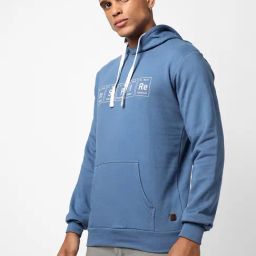 Campus Sutra Electric Blue Cotton Regular Fit Printed Hooded Sweatshirt-image-85