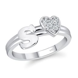 Vighnaharta Rhodium-Plated Cubic Zirconia Studded Initial S Finger Ring-13