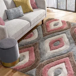 CARPETIFY Peach-Coloured & Grey Geometric Printed Anti-Skid Carpet image 3