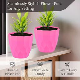 Kuber Industries 4Pc Pink & Yellow Barfi Pattern Durable Plastic Planters image 4