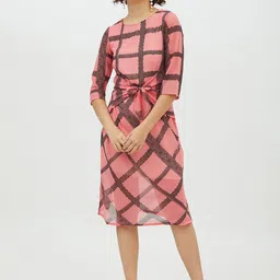 StyleStone Women Pink & Brown Checked A-Line Dress-image-98
