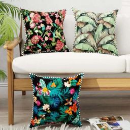 Bianca Suzane Black & Green Micro Fiber Reversible Printed Cushion Covers - Set of 3-image-56