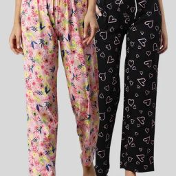 Kryptic Black & Pink Printed Pyjamas (Pack Of 2)-image-32