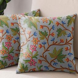 Aura Grey & Green 2 Pieces Floral Square Embroidered Square Covers-picture-43