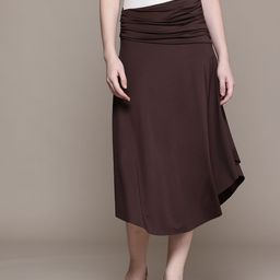 MANGO Women High Waist Ruched Asymmetric Hem Midi Skirt-picture-34