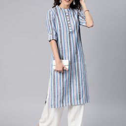 Anouk Women Blue & White Striped Straight Kurta-56