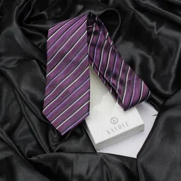 KOVOVE Men Purple & White Striped Broad Tie-image-51