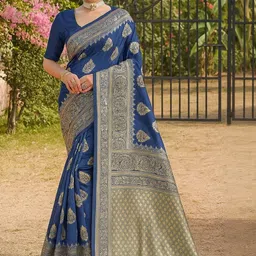 Moda Rapido Navy Blue Silk Cotton Woven Design Sarees-picture-40