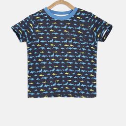 MINI KLUB Boys Blue Printed Round Neck Pure Cotton T-shirt-image-3