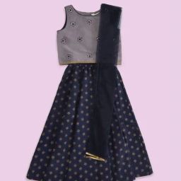 Akkriti by Pantaloons Kids Grey & Blue Printed Lehenga Cholis-picture-9