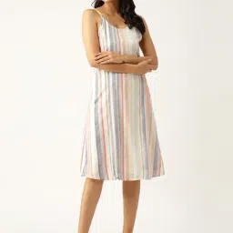 DODO & MOA Multicolored Cotton Printed A-Line Dress-image-49