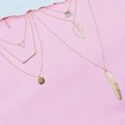 OOMPH Gold Tone Multi Layered Multi-Strand Fashion Necklaces for Women - Set of 2-63