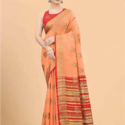 Silk Land Peach Woven Saree With Unstitched Blouse-image-77