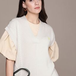 Calvin Klein Jeans Women Beige Cable Knitted Sweater Vest-picture-21