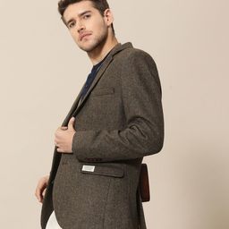 Mr Bowerbird Men Brown Tailored Fit Self Design Single Breasted Casual Blazer-picture-22
